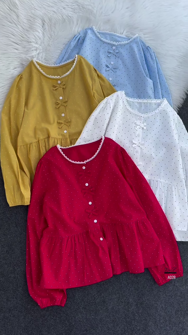 Women’s Polka Dot Bow Detail Peplum Blouse – Multi Colors