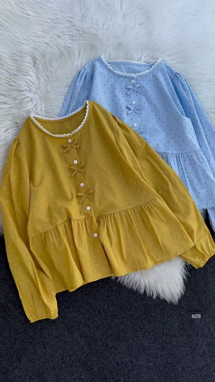 Women’s Polka Dot Bow Detail Peplum Blouse – Multi Colors - Image 3