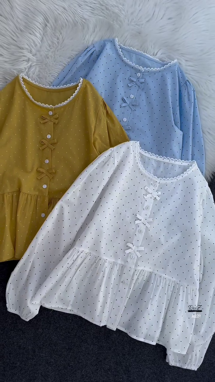 Women’s Polka Dot Bow Detail Peplum Blouse – Multi Colors - Image 4