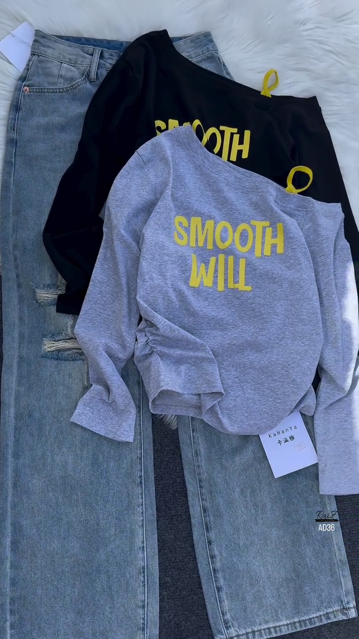 Women’s Long Sleeve Casual Graphic Top – “Smooth Will” - Image 2