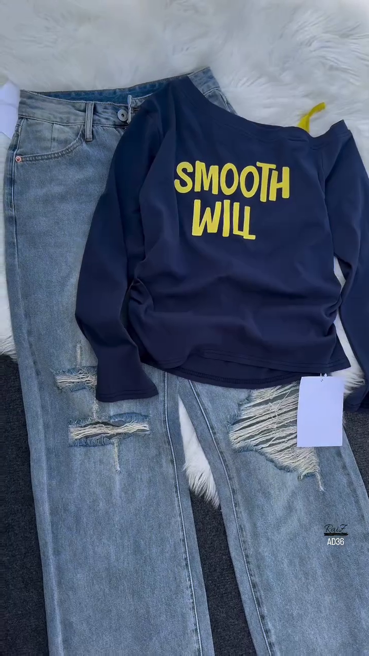 Women’s Long Sleeve Casual Graphic Top – “Smooth Will” - Image 4