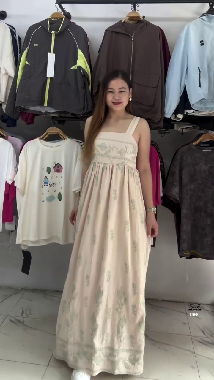 Beige Floral Embroidered Maxi Dress - Image 4