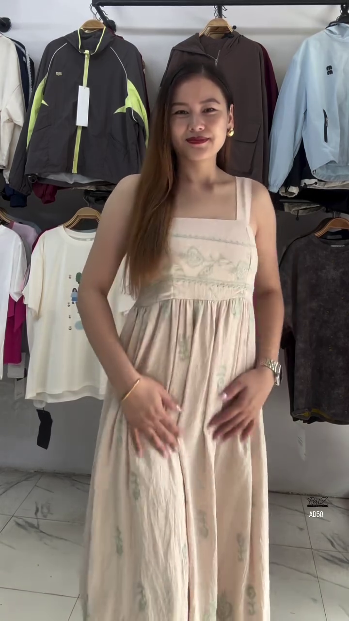 Beige Floral Embroidered Maxi Dress - Image 5