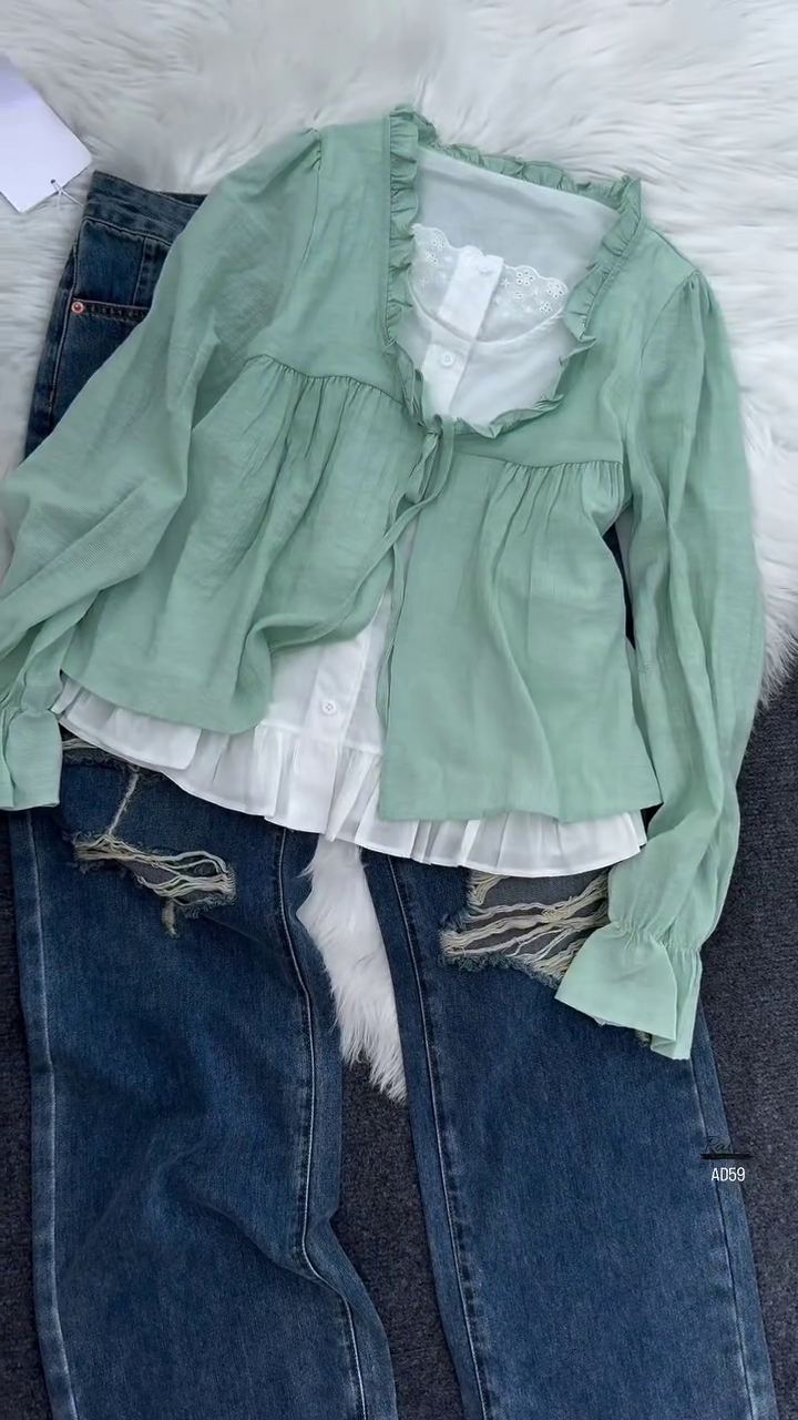 Ruffled Layered Blouse with Inner Top - Image 5