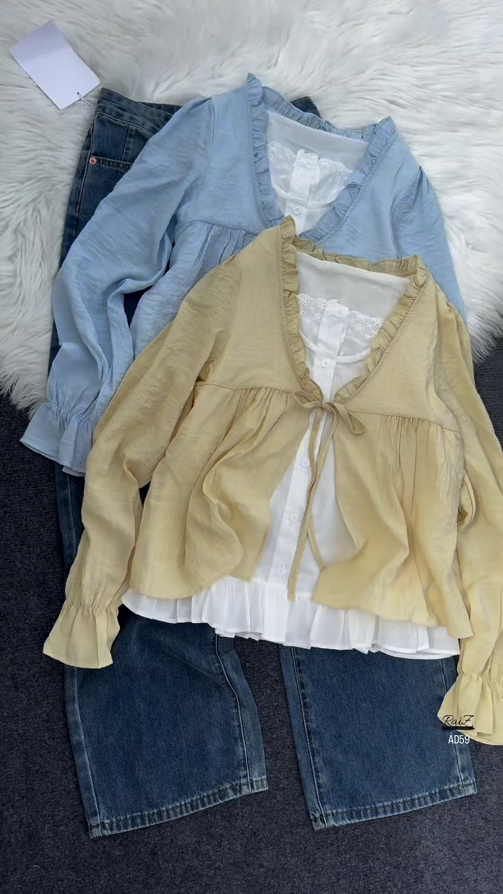 Ruffled Layered Blouse with Inner Top - Image 3