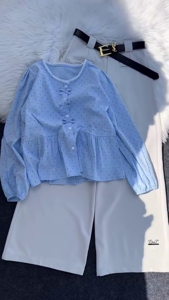 Mustard Bow-Detail Peplum Blouse - Image 4