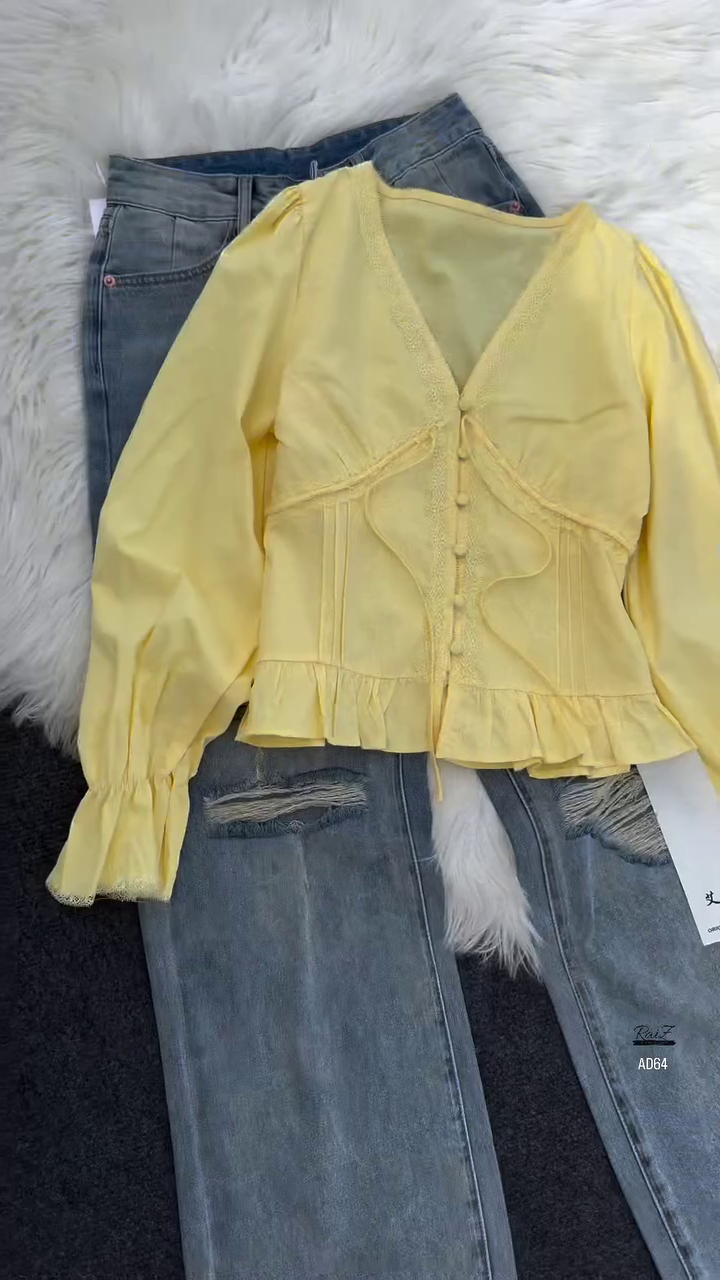 Lace Trim V-Neck Blouse - Image 4