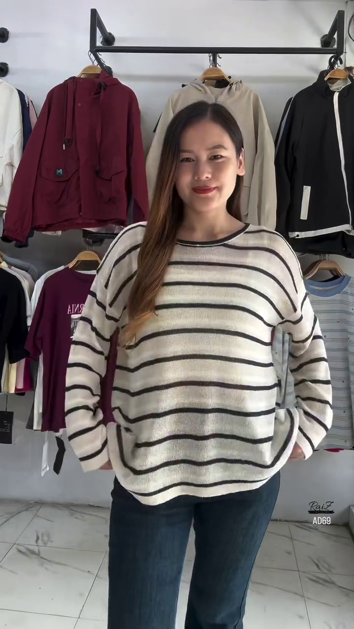 Beige and Brown Striped Knit Pullover - Image 5