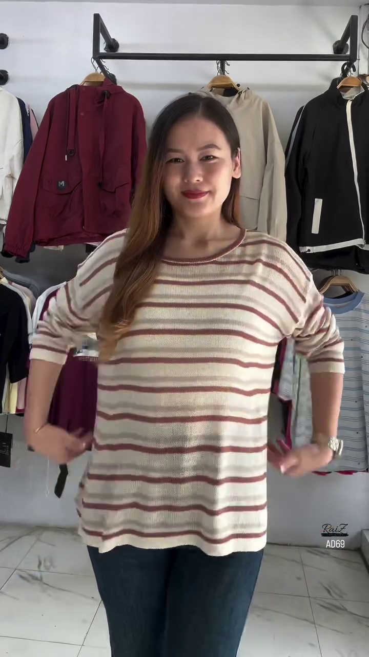 Beige and Brown Striped Knit Pullover - Image 4