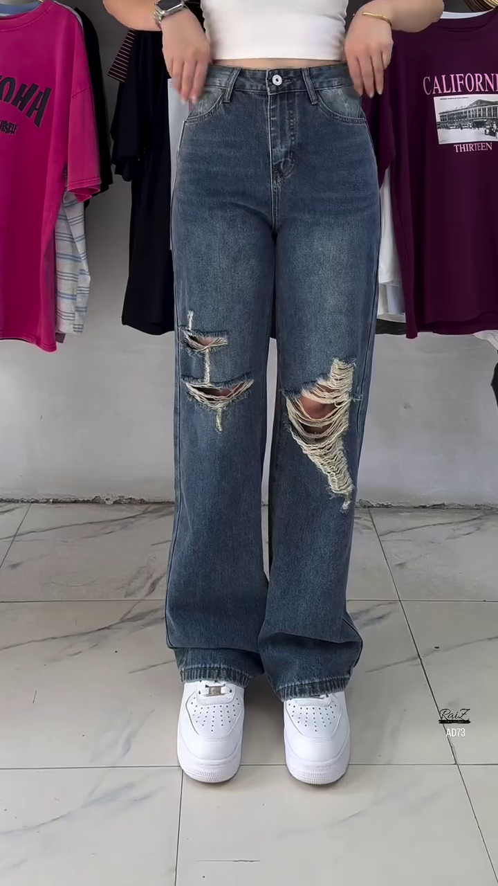 Distressed High-Waist Wide-Leg Jeans