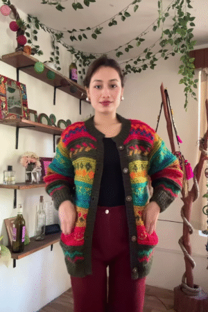 Multicolor Knitted Cardigan & Jogger Set 🎨 Boho-Chic Comfortwear