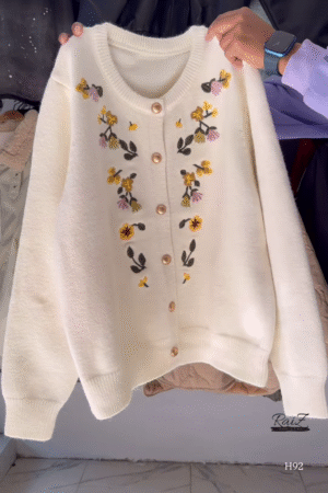 Floral Embroidered Knit Cardigan with Gold Buttons 🧥 Available in Red, Black, Lavender, Mustard & Rose Pink