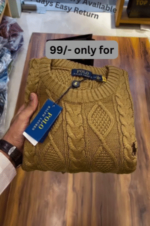 Cable-Knit Sweater Collection 🧶🍂 With Folded Display – Black, Mustard, Maroon & Brown Variants