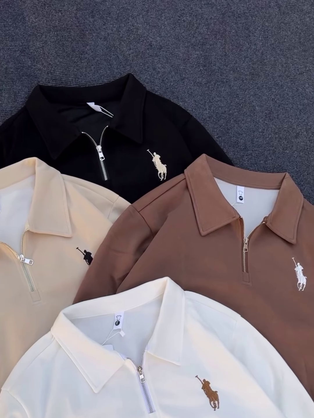 Half-Zip Polo Shirts 🧵🧼 With Embroidered Chest Detail – Black, Beige, Brown & White Variants - Image 2