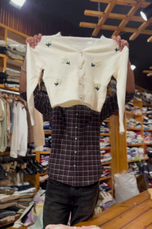 Floral Embroidered Knit Cardigans 🌸🧶 With Pearl Buttons – Purple, Blue & Pink Variants