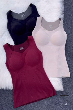 Sleeveless Built-In Bra Tops 👙🖤 – Molded Cup Basics in Black, Beige & Maroon Variants