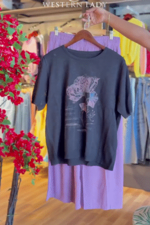 Floral Noir Tee & Lavender Pleat Skirt