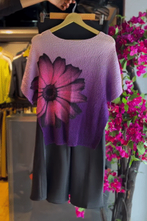 Lavender Bloom Gradient Top & Noir Shorts