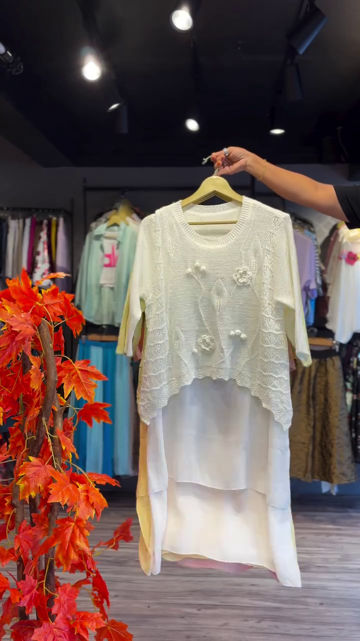 Layered Lace Knit & Sheer Ivory Underskirt - Image 4