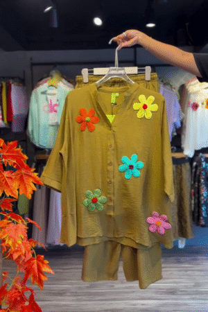 Crochet Bloom Co-ord in Mustard Yellow