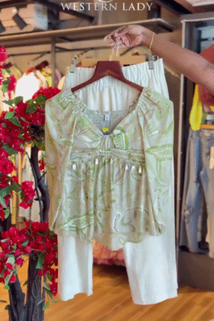 Floral Mist Top & White Pants