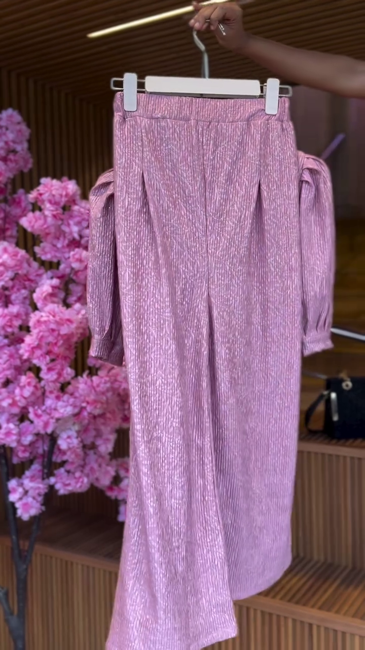 Ruched Petal Top & Shimmer Skirt in Blush Pink - Image 2