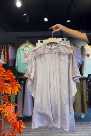 Pleated Lace Dress in Pastel Pink