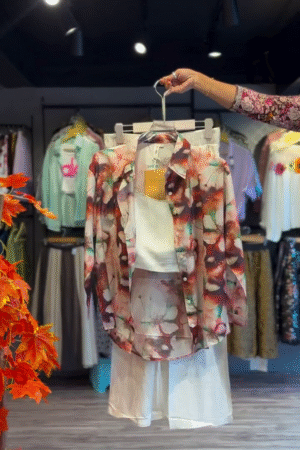 Sheer Floral Shirt in Bloom & White Shorts