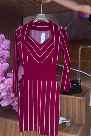 Striped Dress in Monochrome Chevron