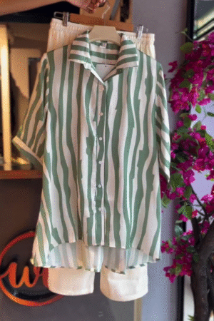 Striped Shirt in Mint & White Shorts