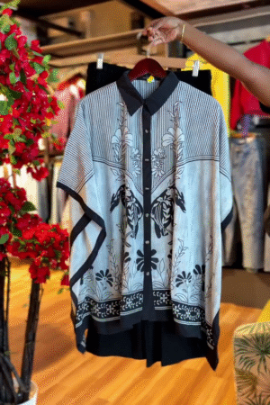 Striped & Floral Blouse in Monochrome