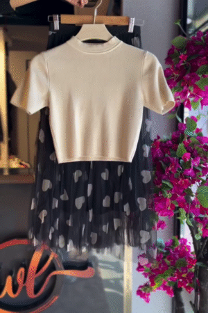 Heart Tulle Skirt in Noir & Cream Tee