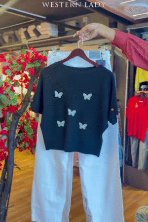 Butterfly Tee in Black & Wide-Leg Pants in White