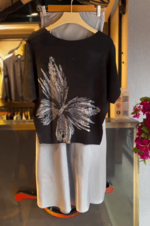 Butterfly Blouse in Ink & Skirt in Silver Mist