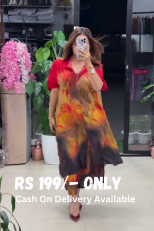 Flowing Abstract Print Shirt Dress – Statement Elegance