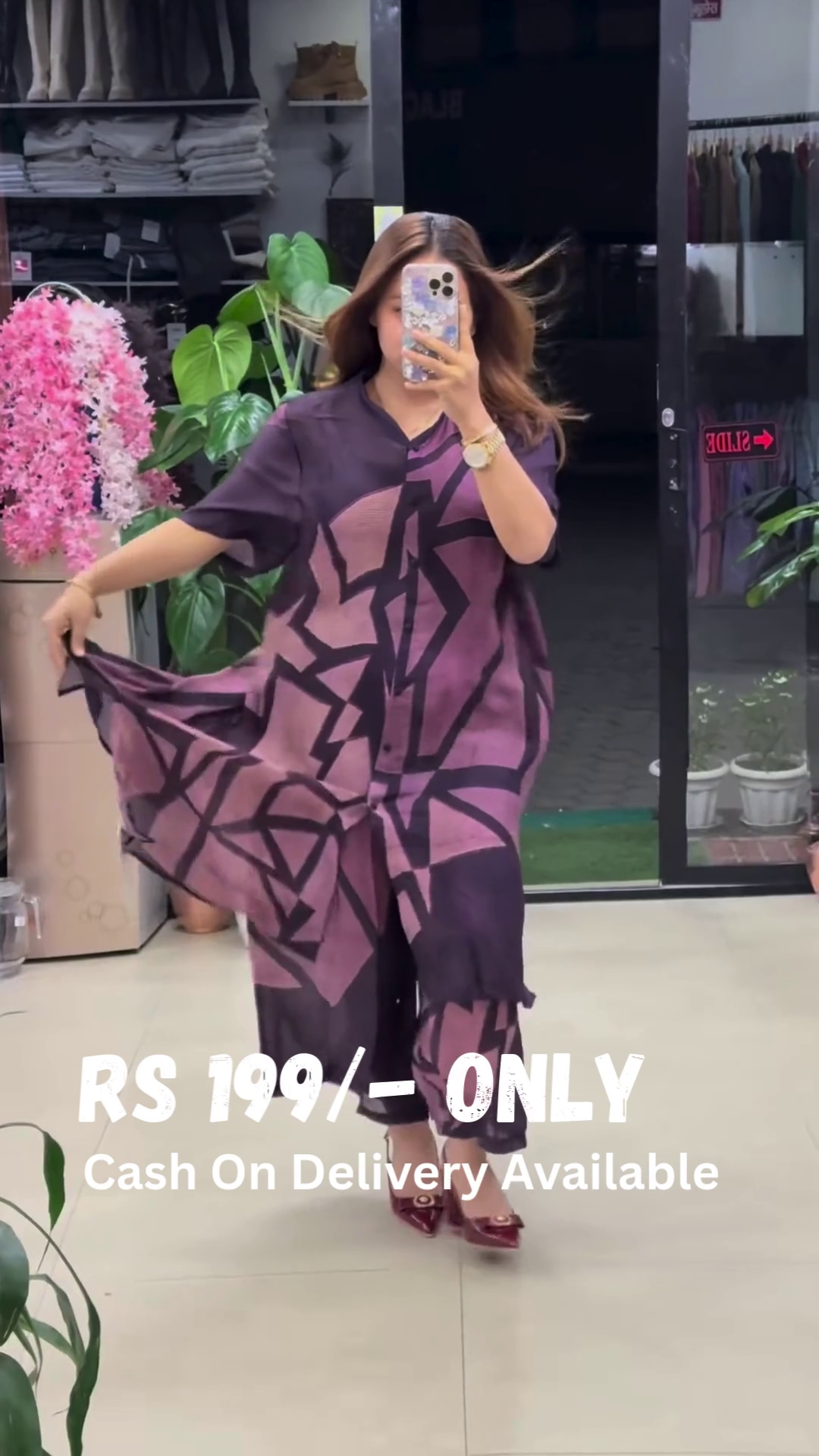 Flowing Abstract Print Shirt Dress – Statement Elegance - Image 2