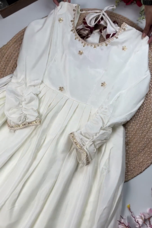 Elegant White Premium Partywear Gown / Dress with Embellished Detailing