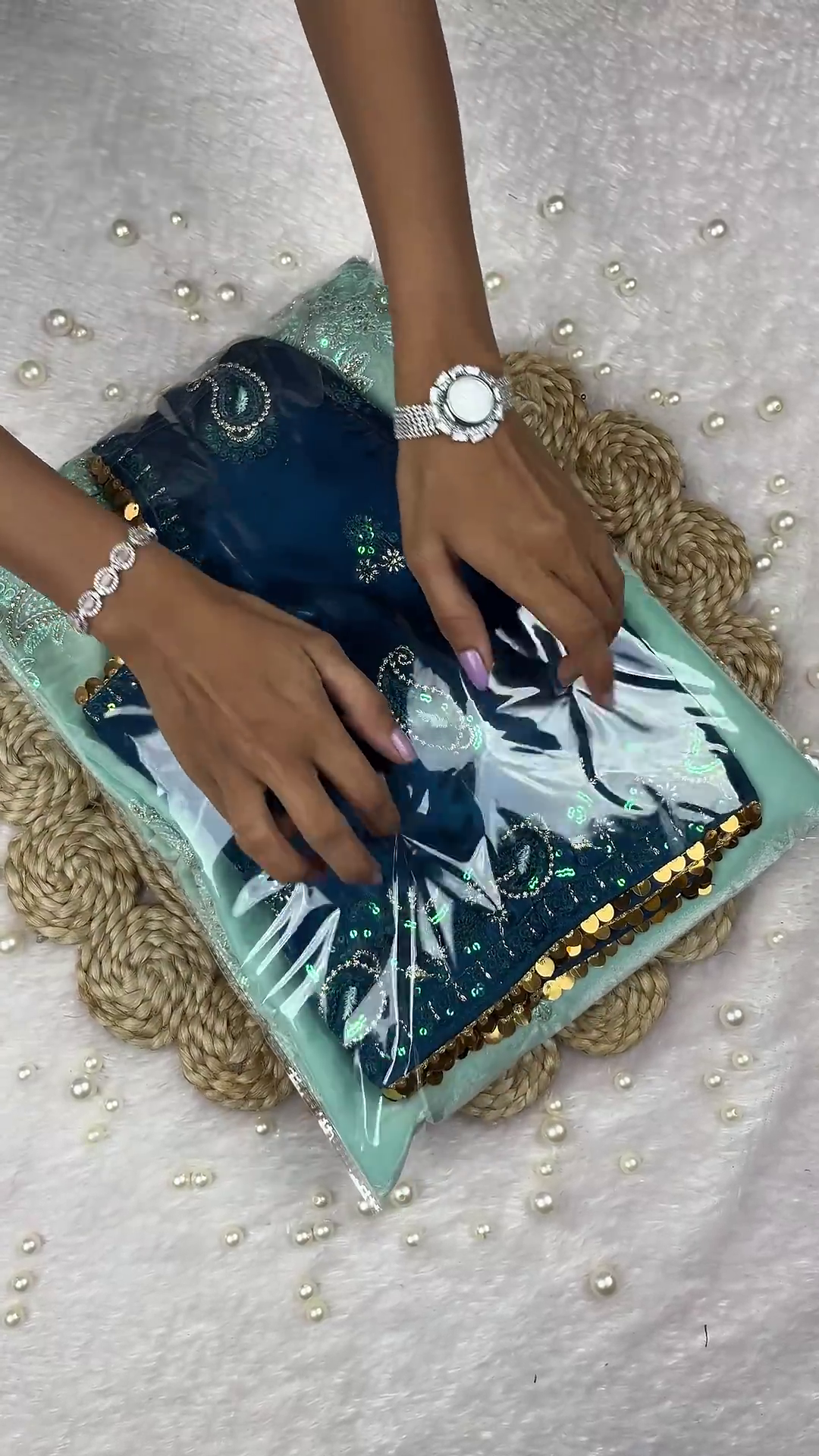 Peacock Blue Heavy Embroidered Designer Blouse with Coin Border - Image 2