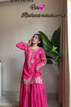 Rochani Pink Bandhani Print Designer Sharara Set