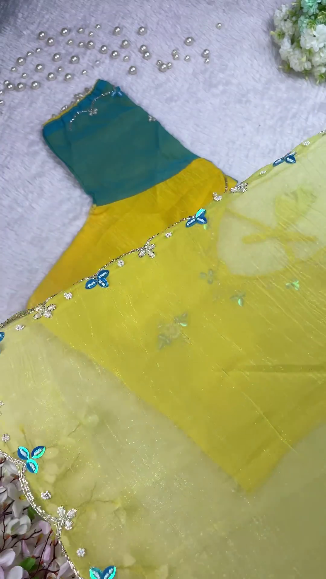 Radiant Sunset Coral Designer Blouse with Ombre Saree Set - Image 5