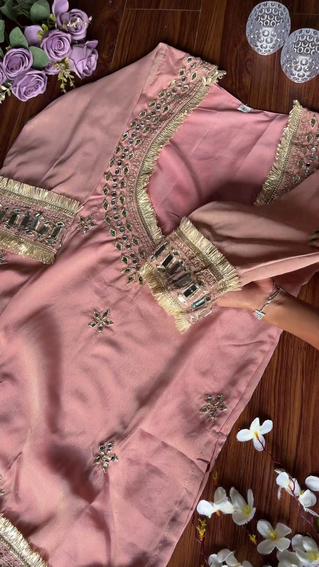 Blush Rose Mirror-Work Designer Kurta Set - Image 3
