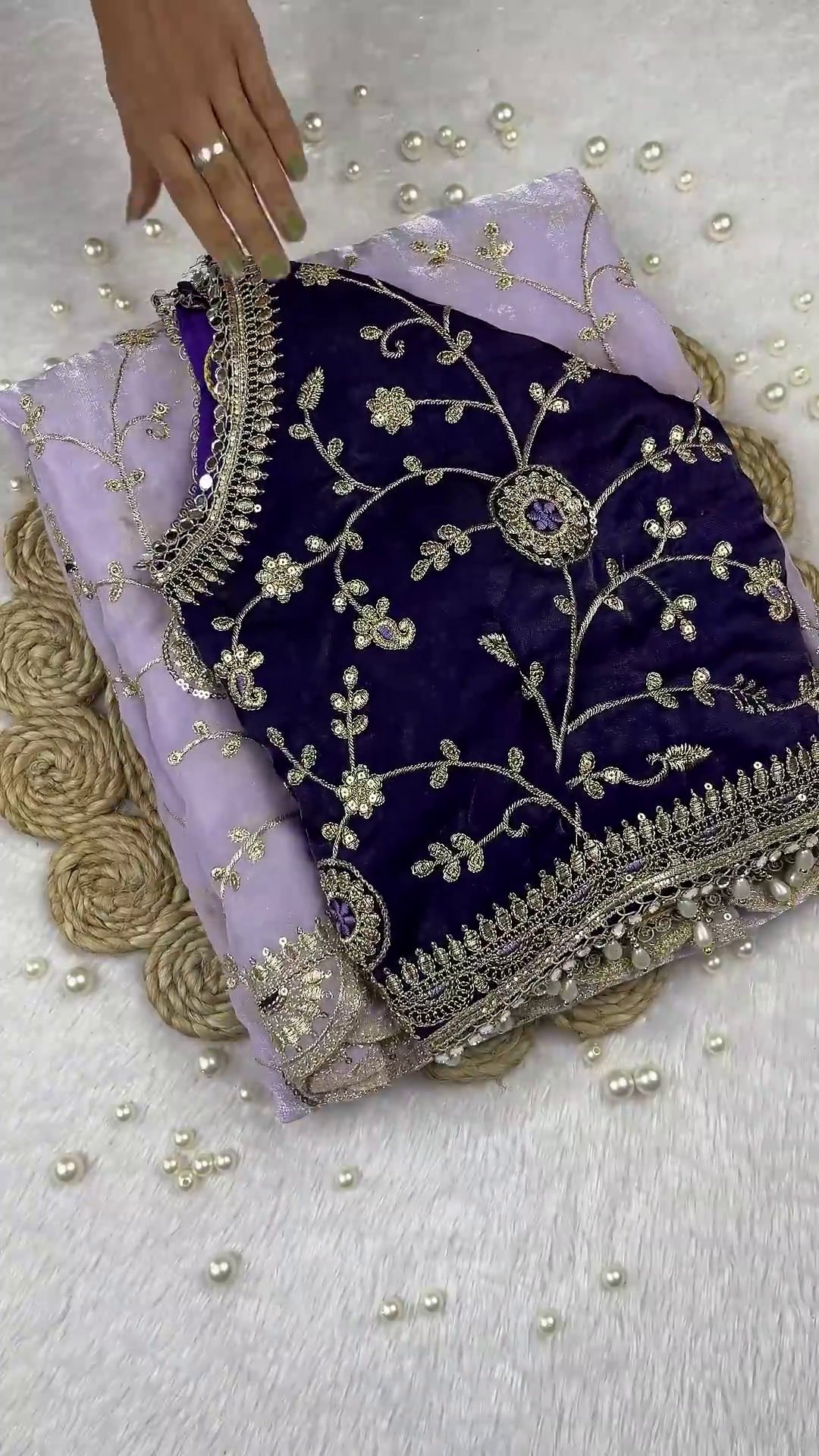 Royal Velvet Grape Blouse with Lilac Organza Saree Set