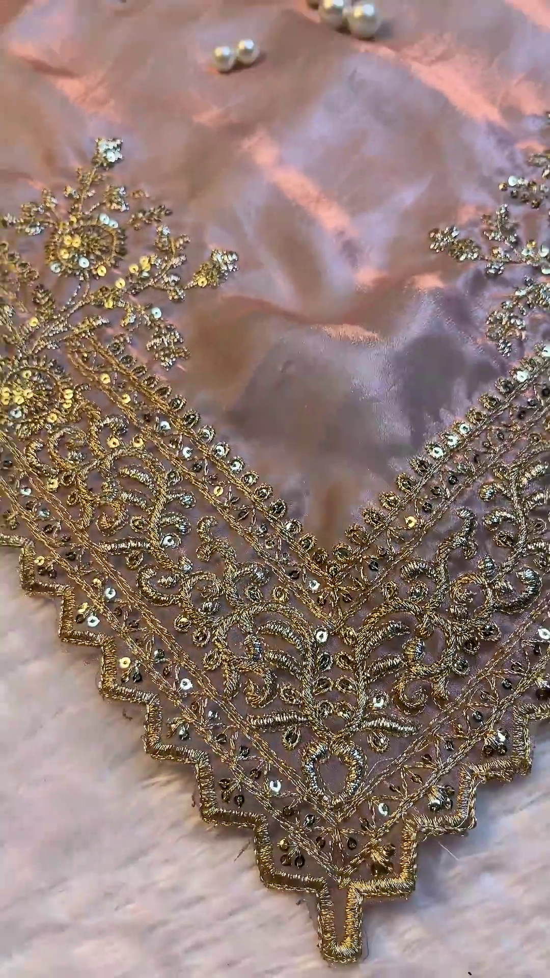Luminous Rose-Gold Sequin Scalloped Dupatta - Image 2