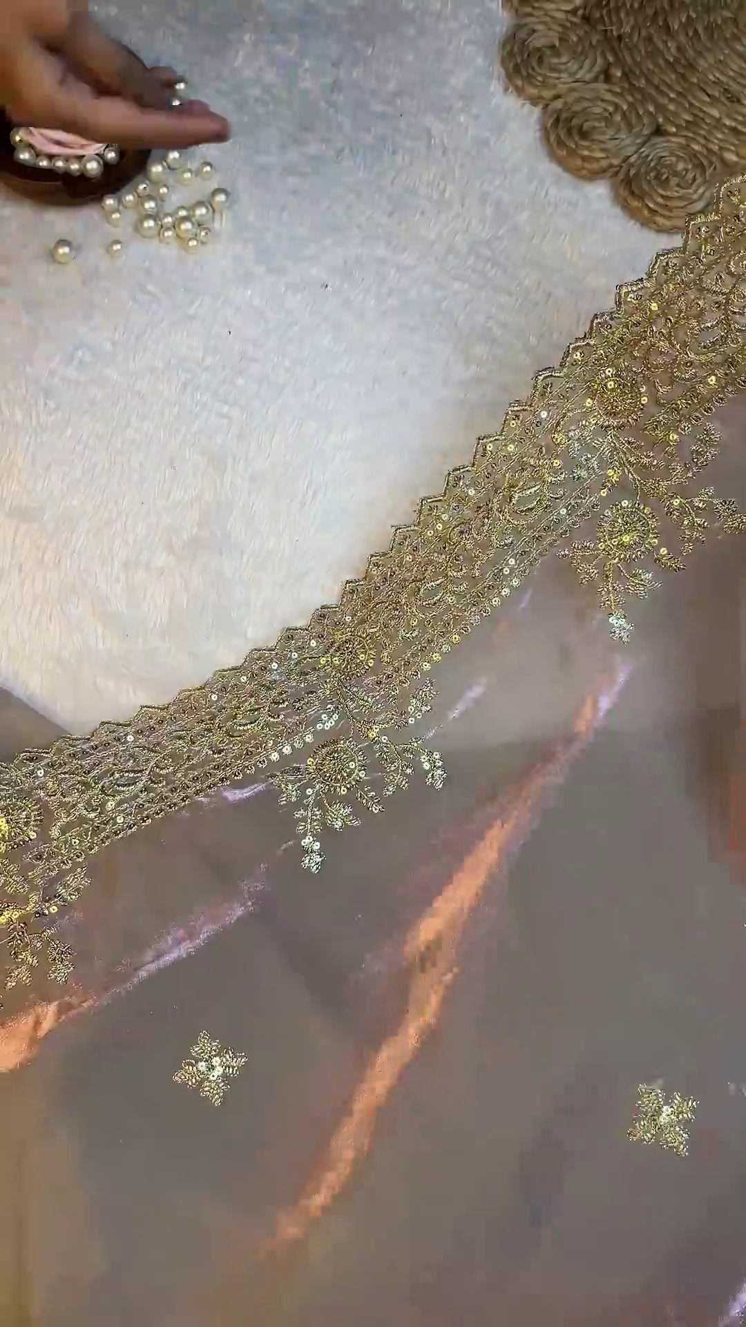 Luminous Rose-Gold Sequin Scalloped Dupatta - Image 4