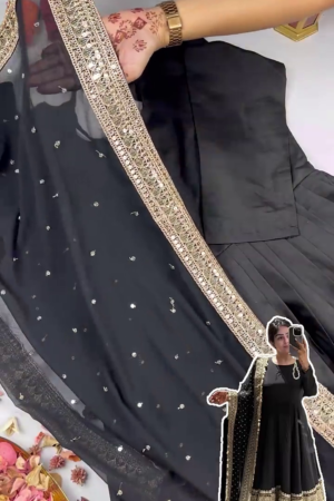Grand Midnight Black Anarkali with Concentrated Zari Borders