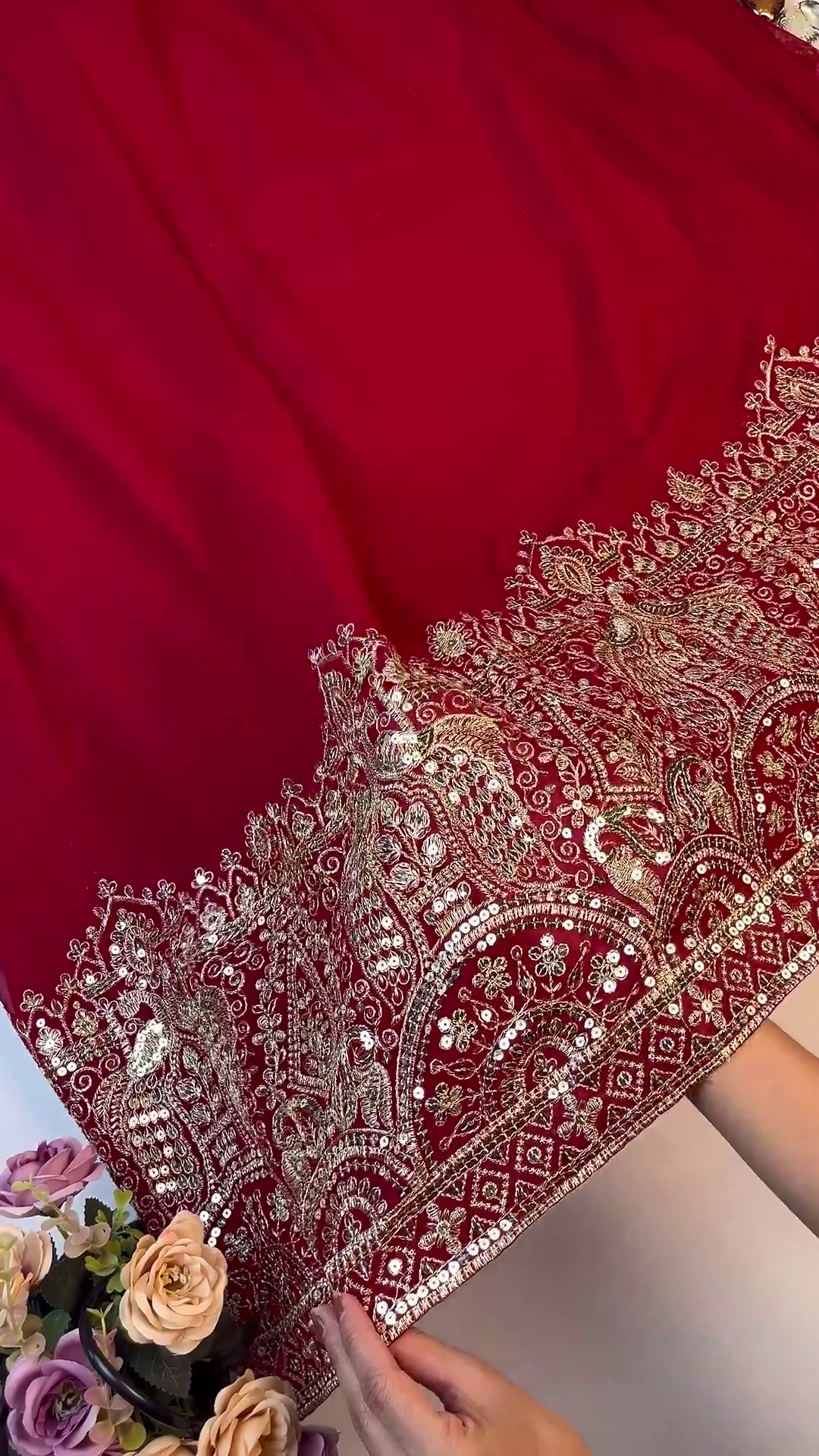 Majestic Ruby Red Anarkali with Concentric Geometric Zari Border - Image 3