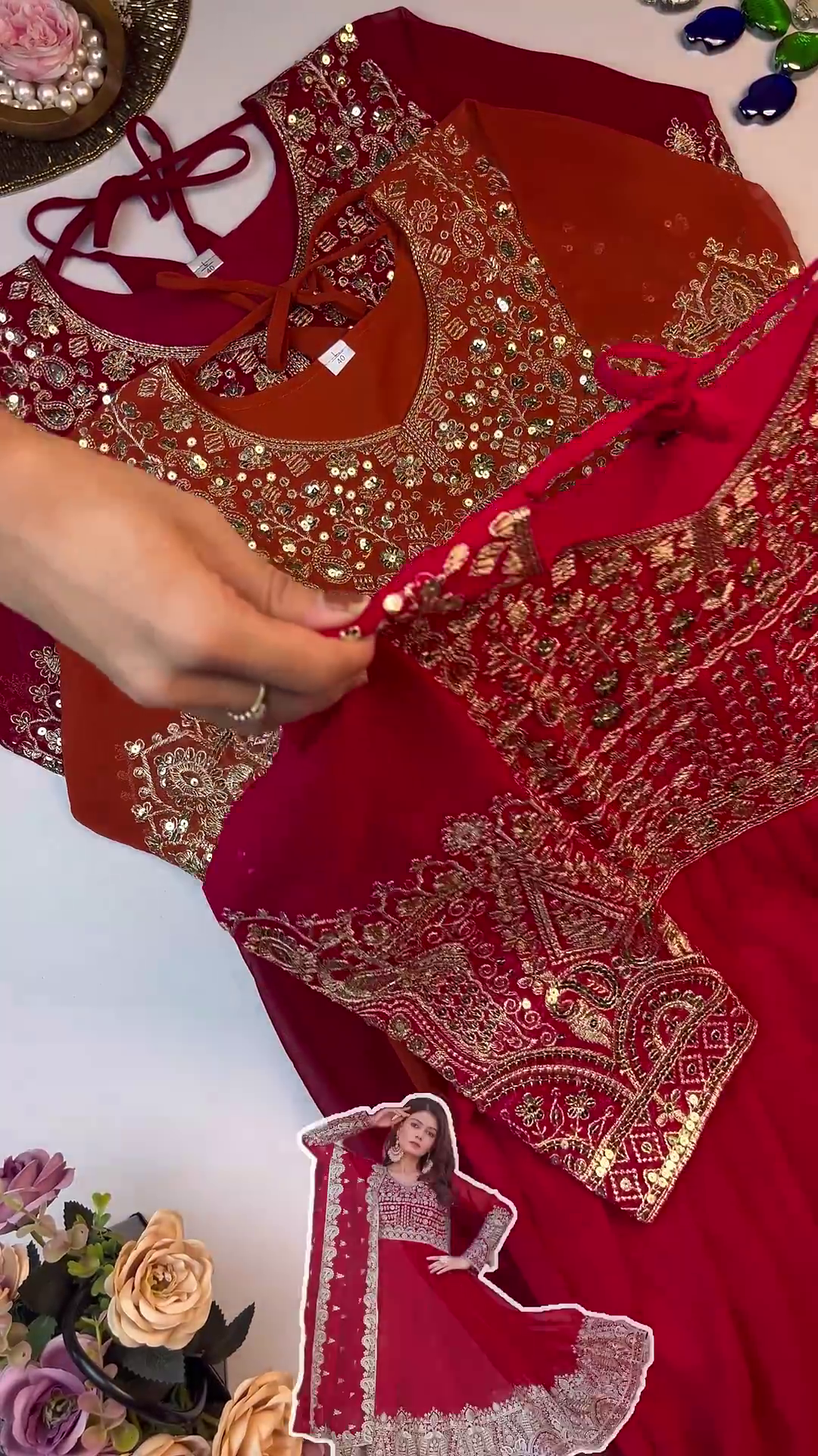 Majestic Ruby Red Anarkali with Concentric Geometric Zari Border - Image 2