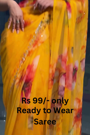 Golden Sunburst Floral Saree with Scalloped Zari Border
