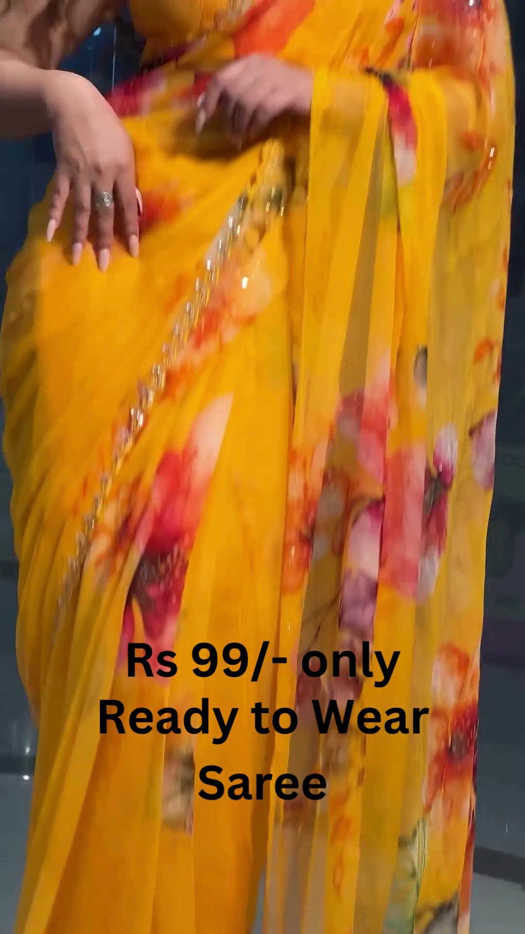 Golden Sunburst Floral Saree with Scalloped Zari Border - Image 2