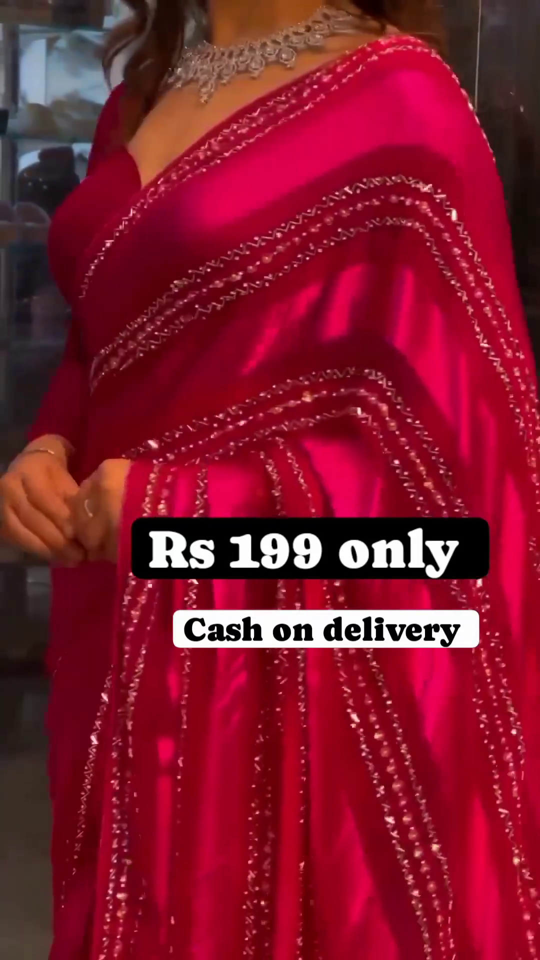 Magenta Radiance: Sequined Striped Satin-Sark Saree Set - Image 7
